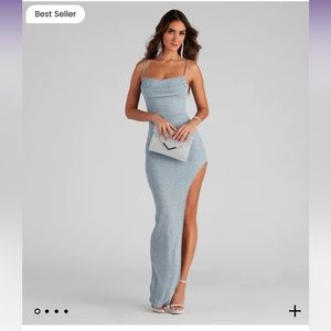 Silvery Blue Glitter Formal Dress